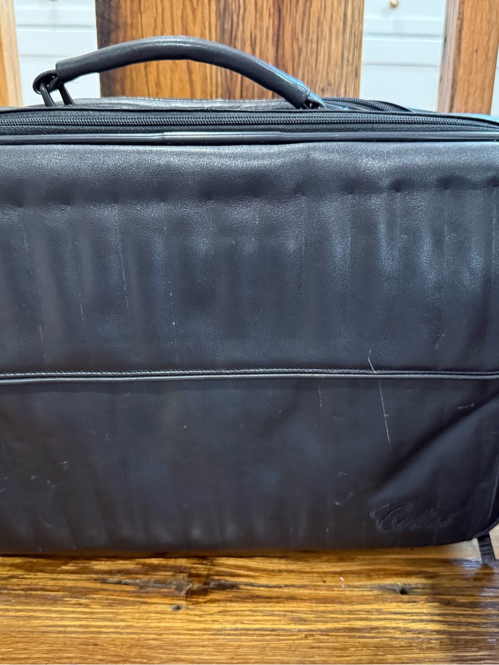 Calise’ Black Leather Padded Briefcase Laptop Bag w/ Partitions 15in 16x11x4